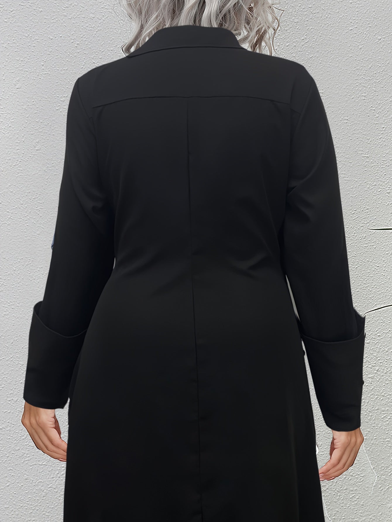 Chic Plus Size V-Neck Bodycon Dress - Solid Color, Long Sleeve, Machine Washable - Perfect for Clubbing & Everyday Glam, for Spring